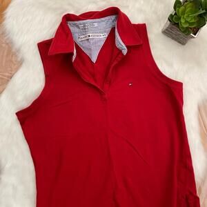 Tommy Hilfiger Red Sleeveless Polo Shirt Medium